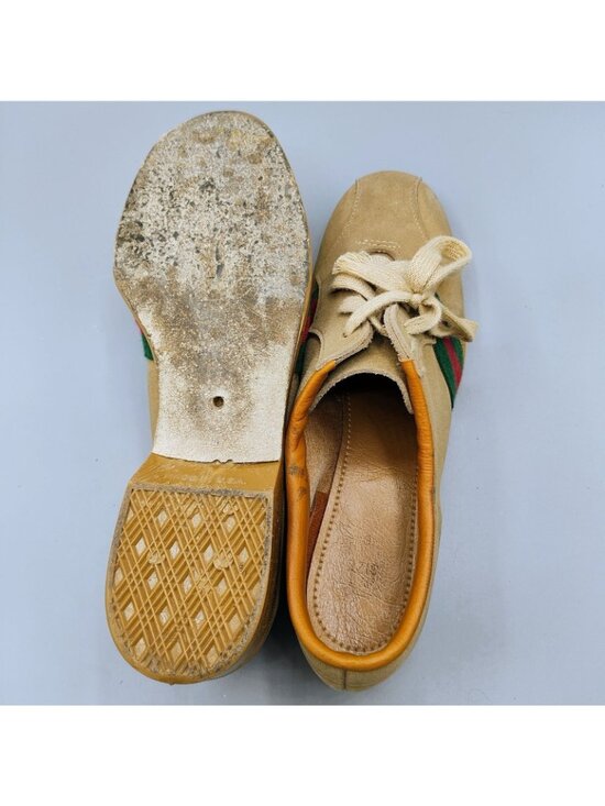 Vintage 1960s/1970s Charles F. Clark Beige Red & Green Striped Bowling Shoes (6)